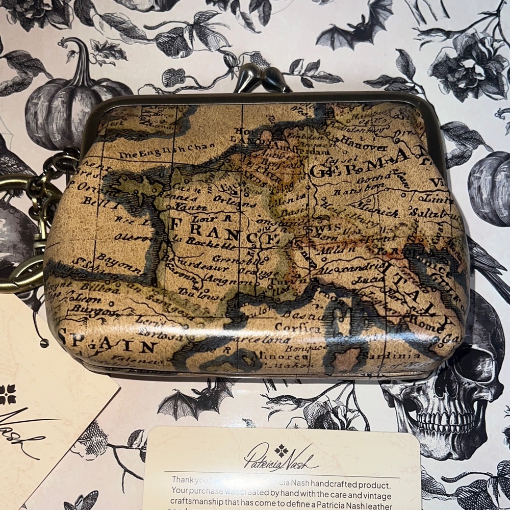 Patricia Nash European Map Print  Kiss Lock Coin Purse